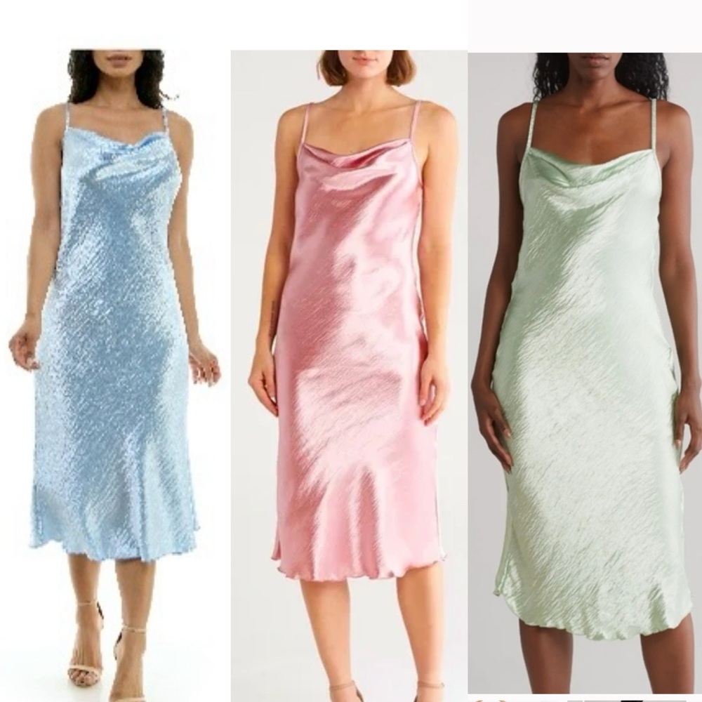 bebe Hammered Satin Slipdress - Green, Rose, or Blue